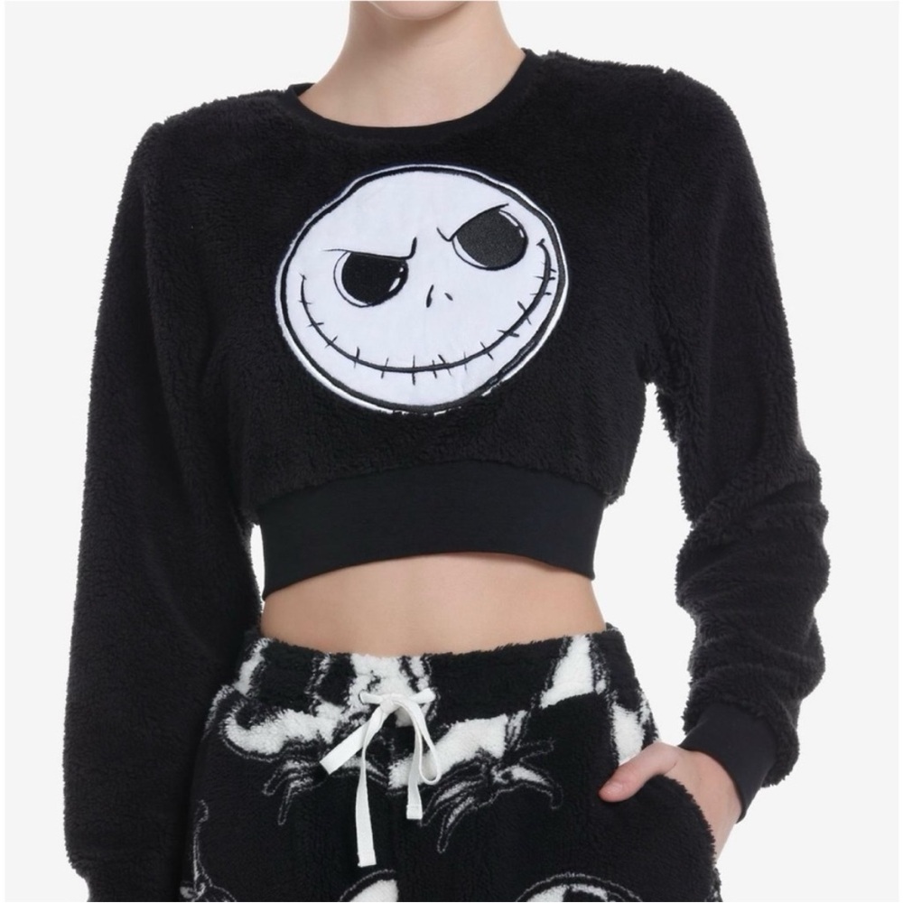 Disney The Nightmare Before Christmas sweatshirt black white Jack sherpa crop